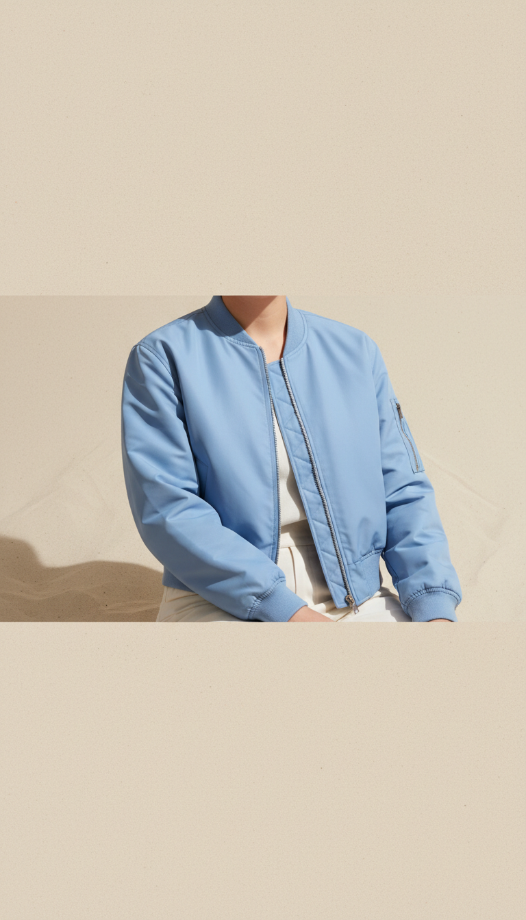 Cropped bomber jacket in sky blue