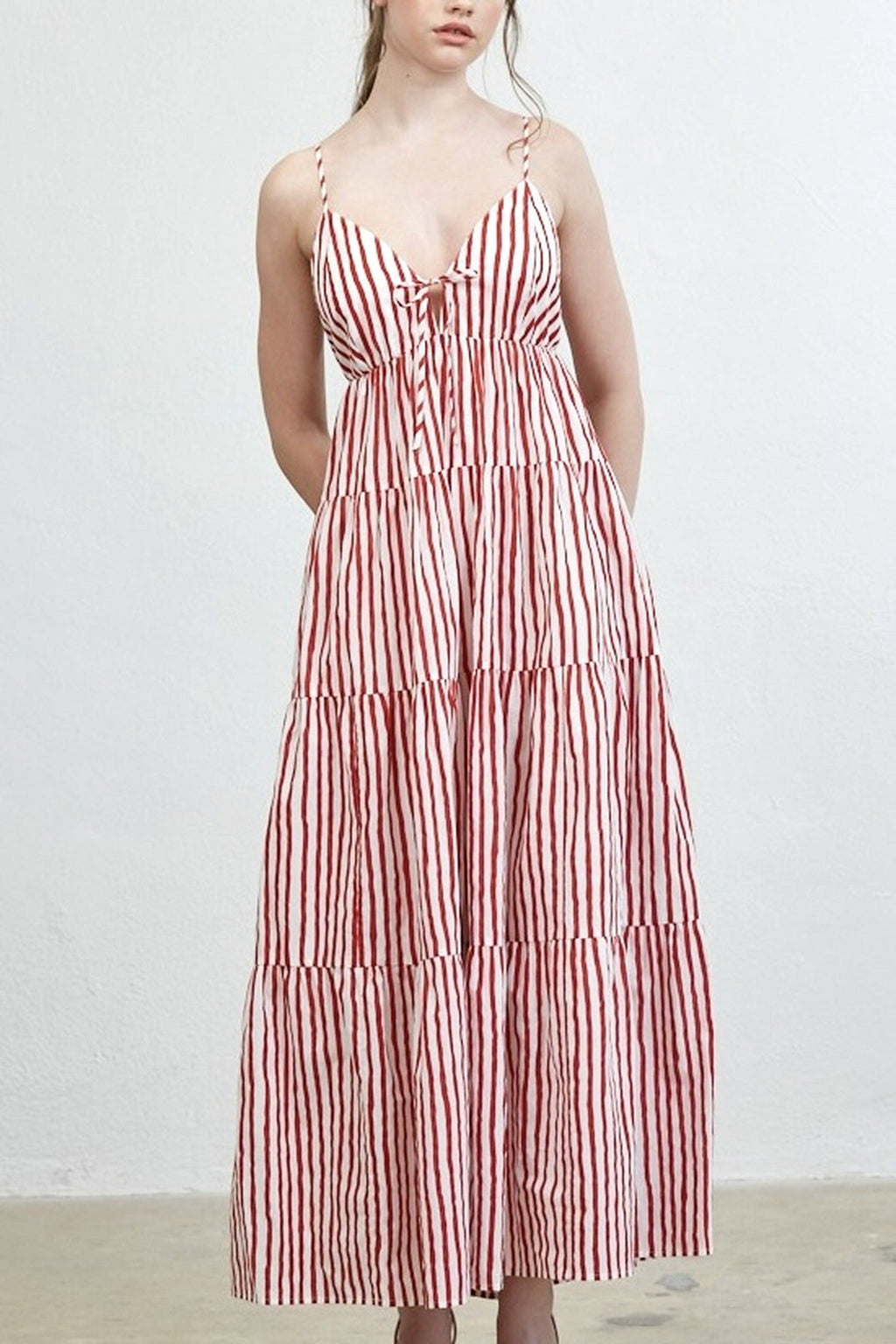 Red Stripe Tiered Maxi Dress