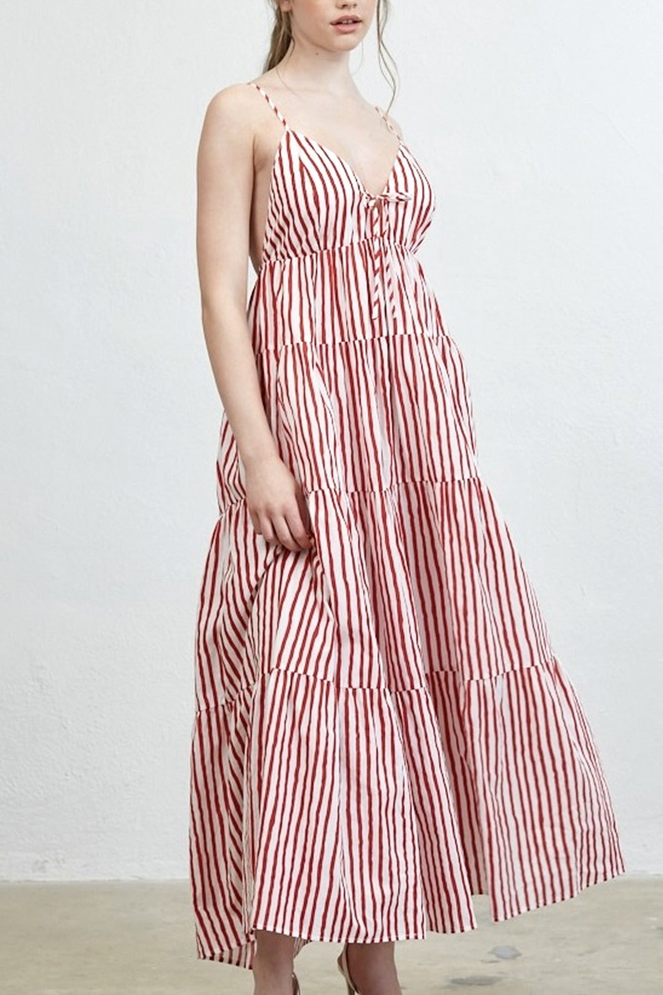 Red Stripe Tiered Maxi Dress
